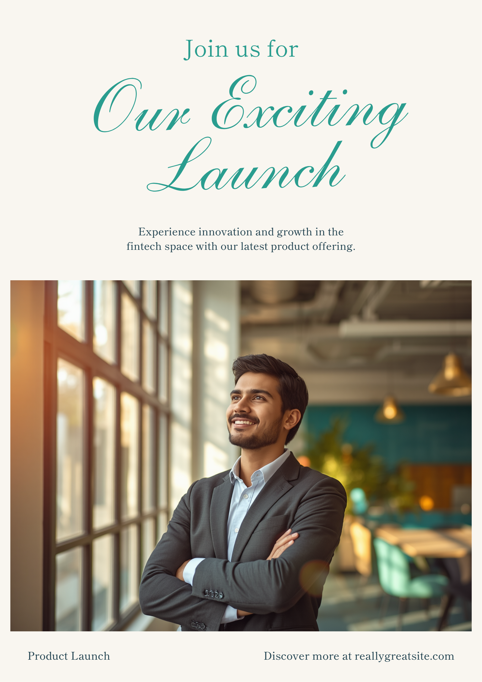 Confident business owner in bright, light-filled setting, looking forward with clarity and optimism