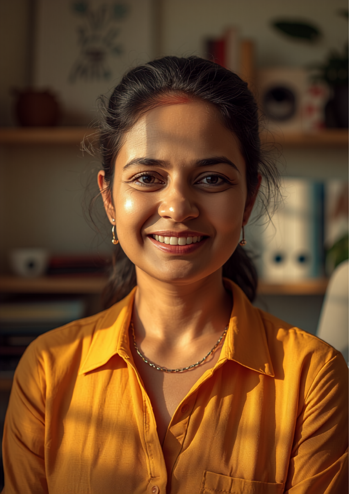 Confident Indian woman MSME business owner in her own bright, light-filled office